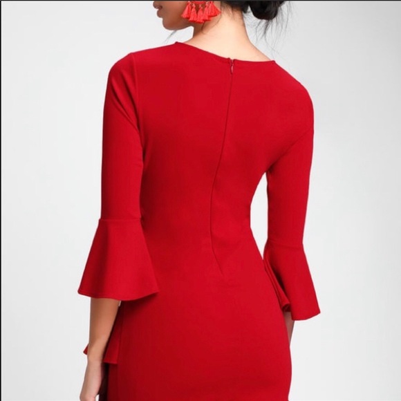 Red Bell Sleeve Dress - Picture 2 of 6